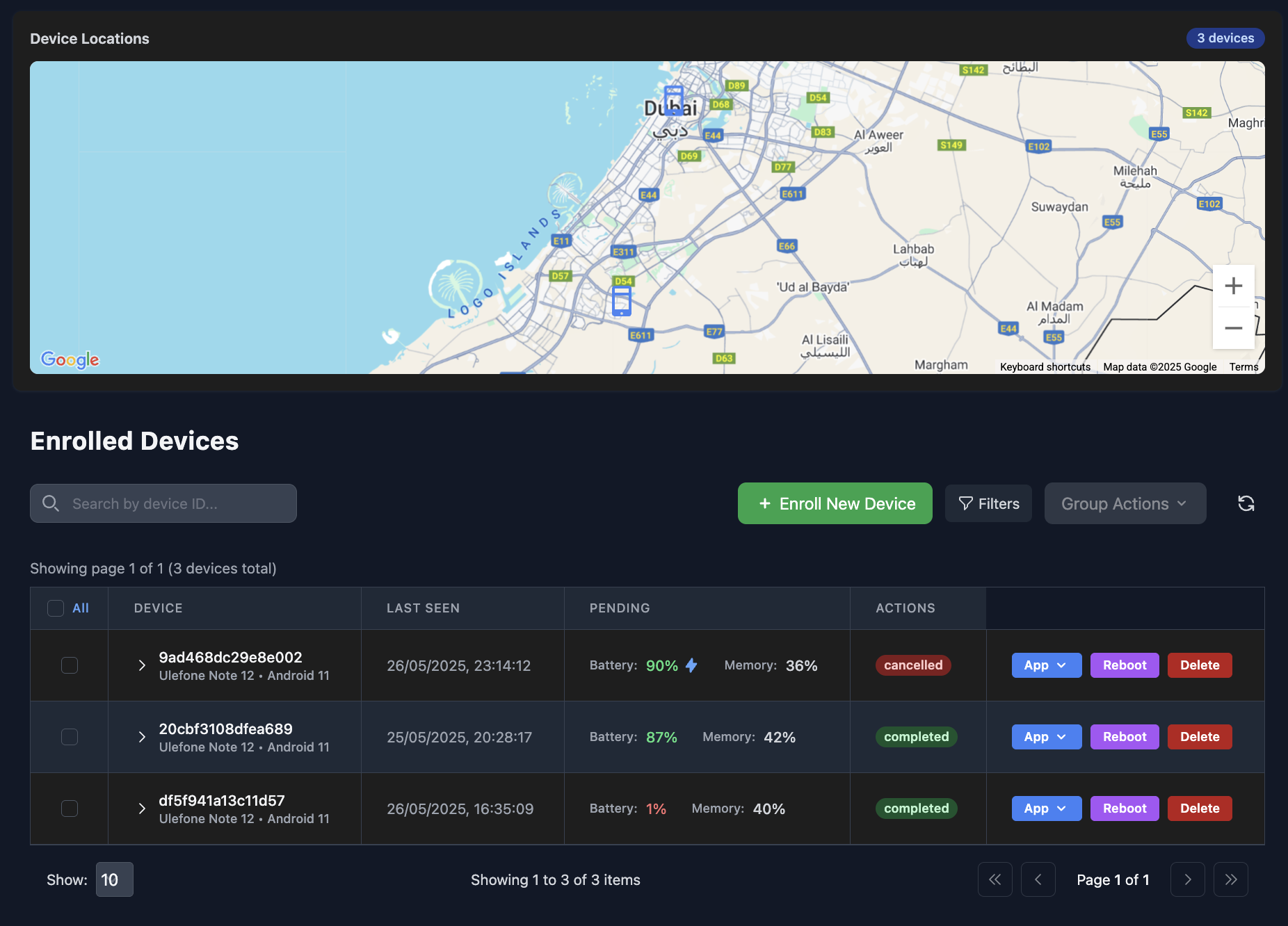 Fleet management interface